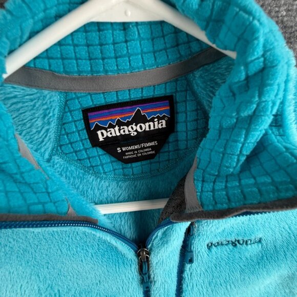 Patagonia Fleece Jacket Women Blue Fuzzy Soft Small Full Zip Pockets Logo Waffle - Picture 10 of 14